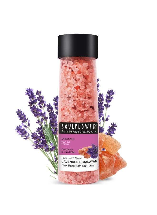 Soulflower Lavender Bath Salt Enriched with Himalayan Pink Rock Bath Salt for Relaxing Muscle, Body & Foot Spa with Natural Mineral-Rich Salt, Lavender Essential Oil, Olive Oil, 500g (Pack of 1) - Image 1