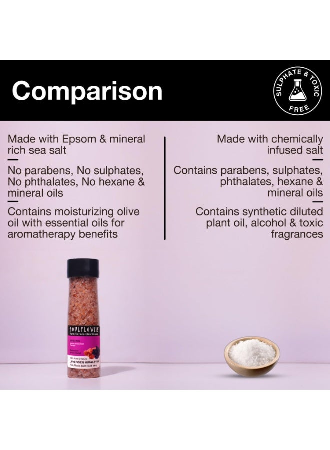 Soulflower Lavender Bath Salt Enriched with Himalayan Pink Rock Bath Salt for Relaxing Muscle, Body & Foot Spa with Natural Mineral-Rich Salt, Lavender Essential Oil, Olive Oil, 500g (Pack of 1) - Image 3