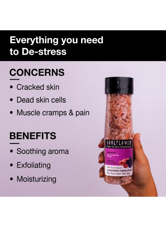 Soulflower Lavender Bath Salt Enriched with Himalayan Pink Rock Bath Salt for Relaxing Muscle, Body & Foot Spa with Natural Mineral-Rich Salt, Lavender Essential Oil, Olive Oil, 500g (Pack of 1) - Image 2