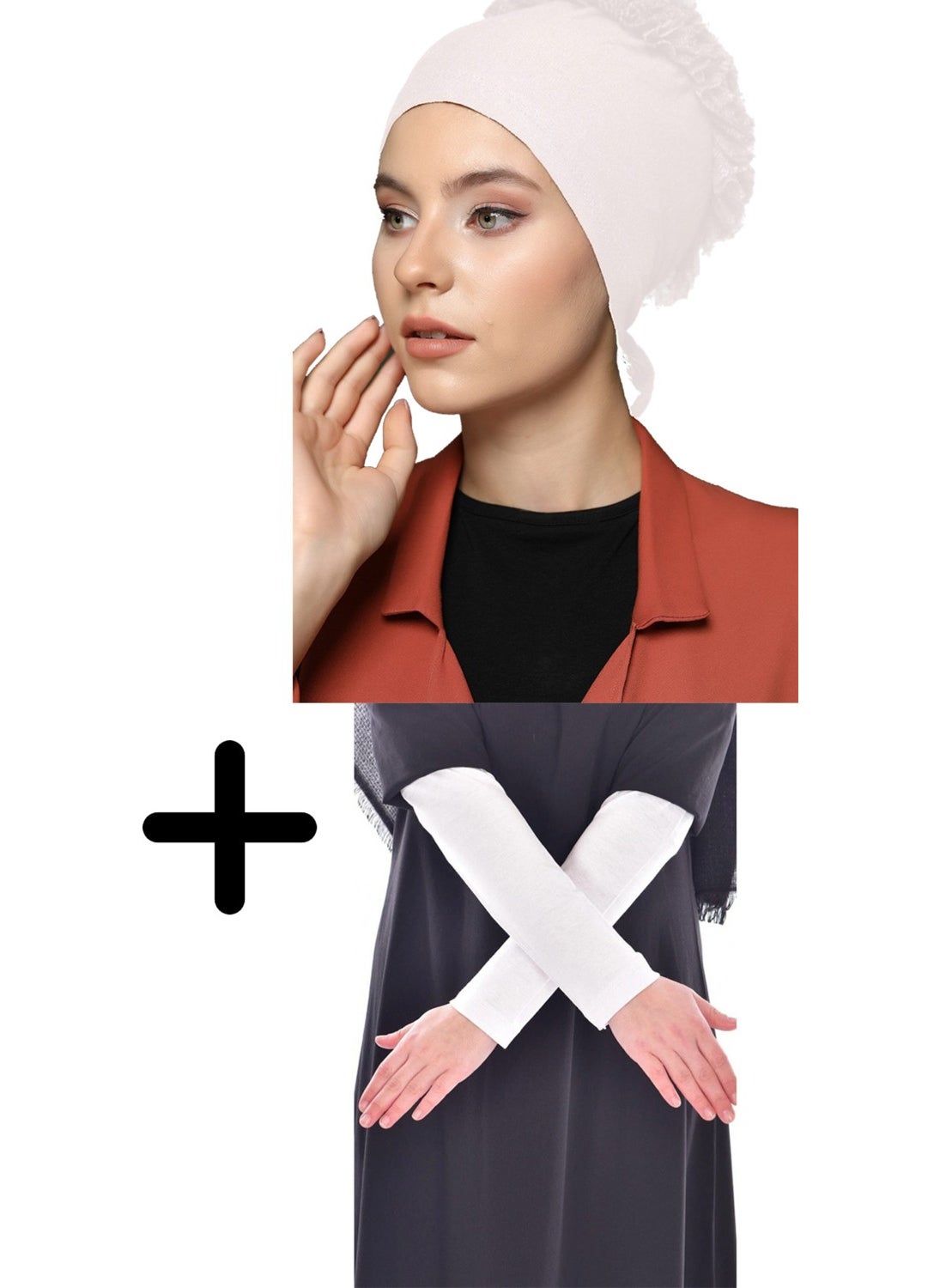 Belifanti Collection - Women's Combed Cotton Frilly Bonnet Prayer Sleeve White Set of 2 - Image 1