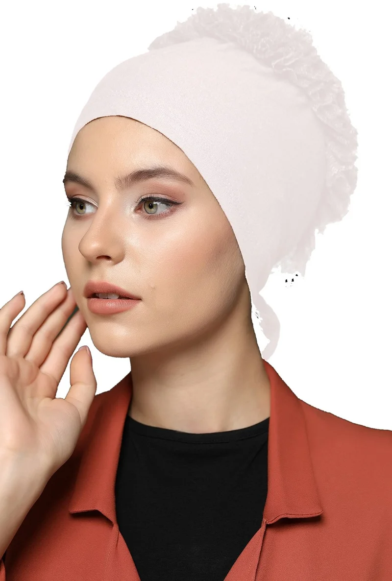 Belifanti Collection Women's Combed Cotton Frilly Bonnet Prayer Sleeve White Set of 2