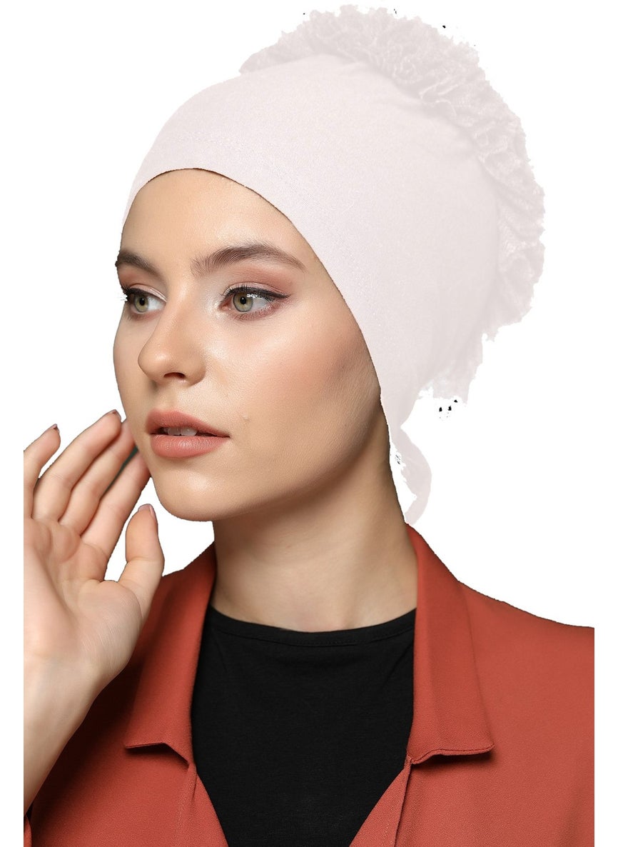 Belifanti Collection - Women's Combed Cotton Frilly Bonnet Prayer Sleeve White Set of 2 - Image 1