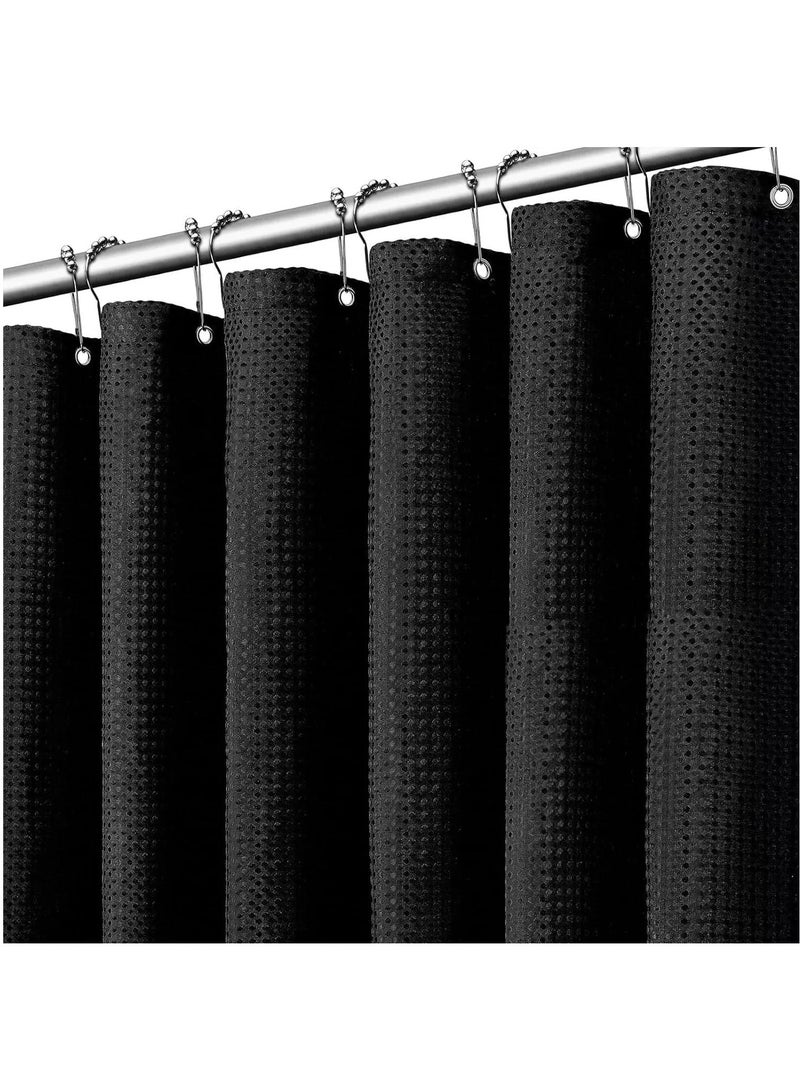 Rubik Premium Shower Curtain Thick Fabric Waffle Weave Design 5-Star Hotel Quality, Waterproof Mildew-proof No Smell Washable with 12 Hooks for Bathroom (Black, 180 x 200cm)  - Image 1