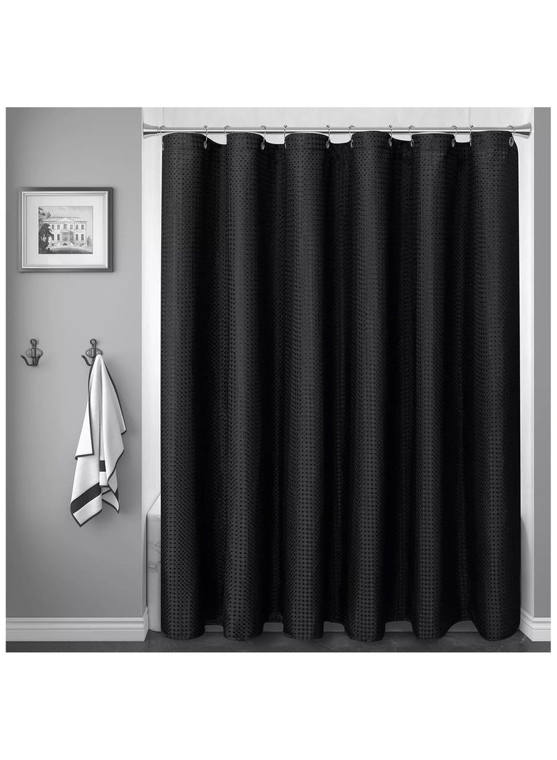 Rubik Premium Shower Curtain Thick Fabric Waffle Weave Design 5-Star Hotel Quality, Waterproof Mildew-proof No Smell Washable with 12 Hooks for Bathroom (Black, 180 x 200cm)  - Image 4