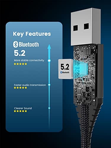 HVMLAK Aux Bluetooth 5.2 Car Adapter, USB Powered 3.5mm Jack, Handsfree Call, Music Streaming for Trucks Hi-Fi Home Stereo Systems - Image 4