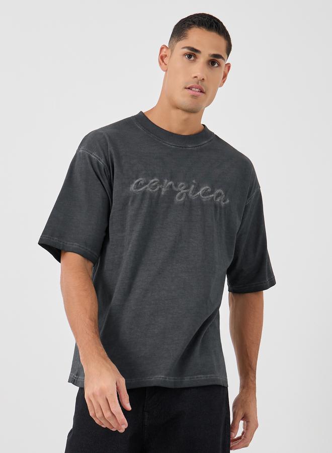 Styli Slogan Print Oversized Crew Neck T-Shirt - Image 1