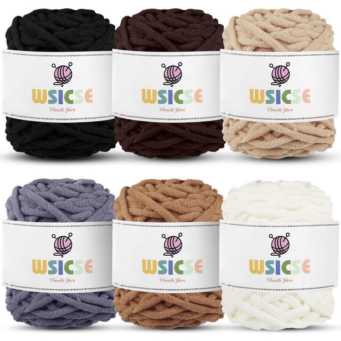 CHENILLE CHUNKY YARN 6 PACK 100G EACH 35 OZ 55 YARDS BROWN