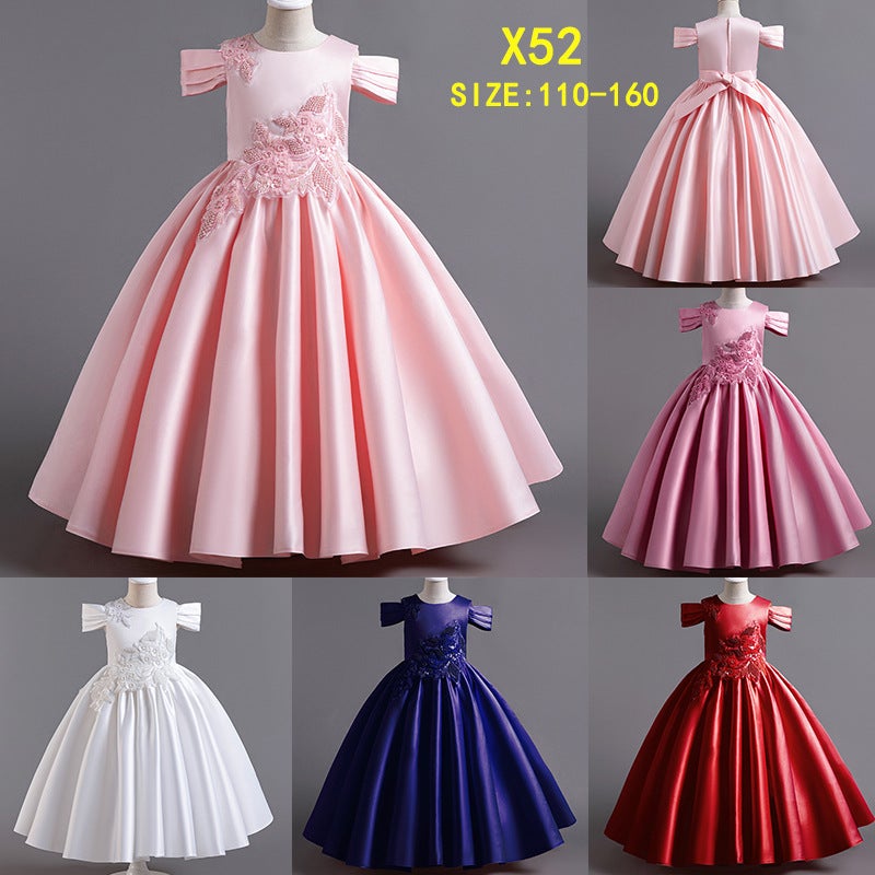 Loquat Children'S Dress Long Princess Dress Satin Light Luxury Dress Party Girl One-Year-Old Host Performance Costume - Image 2