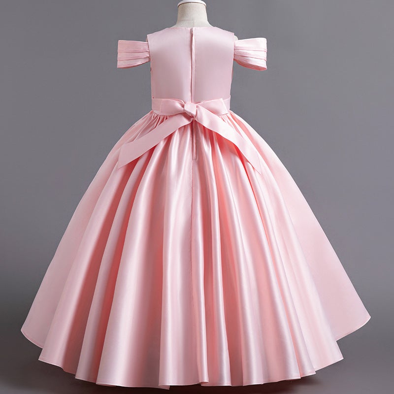 Loquat Children'S Dress Long Princess Dress Satin Light Luxury Dress Party Girl One-Year-Old Host Performance Costume - Image 3