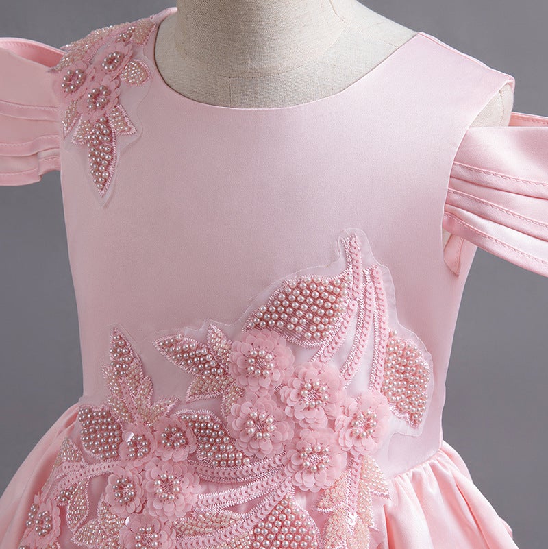 Loquat Children'S Dress Long Princess Dress Satin Light Luxury Dress Party Girl One-Year-Old Host Performance Costume - Image 4