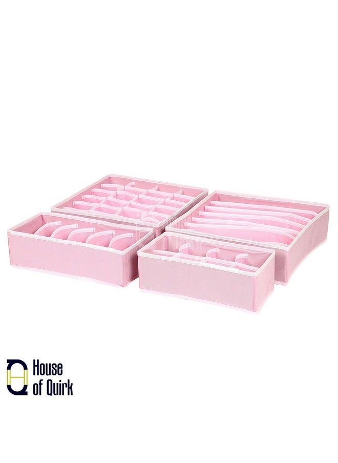 هاوس أوف كويرك مجموعة من 4 صناديق تخزين قابلة للطي ومقسمة للأدراج من House of Quirk Fabric لتخزين الجوارب وربطات الصدر والأوشحة (وردي فاتح)، منظمات الأدراج  - Image 5