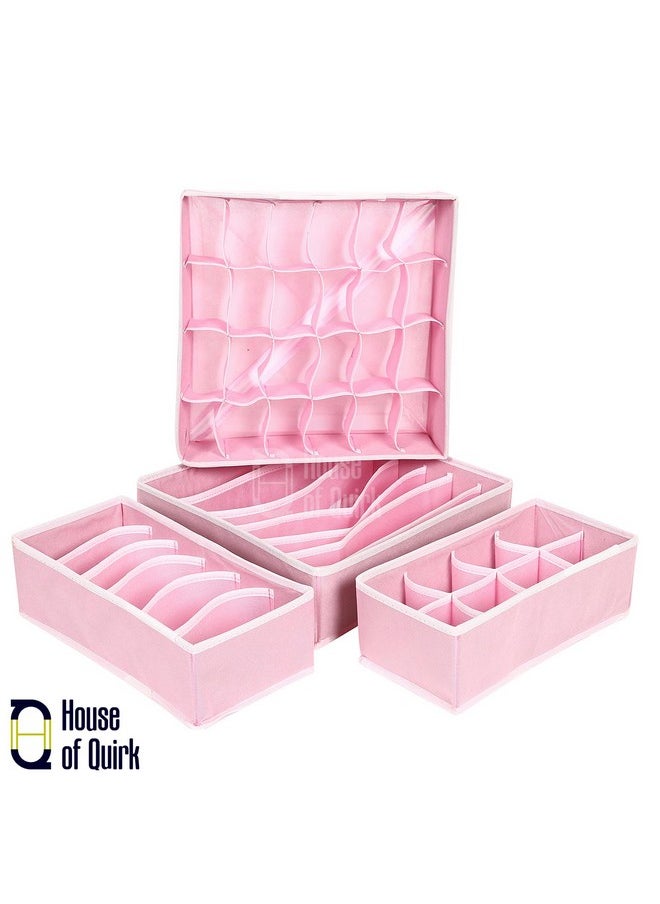 هاوس أوف كويرك مجموعة من 4 صناديق تخزين قابلة للطي ومقسمة للأدراج من House of Quirk Fabric لتخزين الجوارب وربطات الصدر والأوشحة (وردي فاتح)، منظمات الأدراج  - Image 3