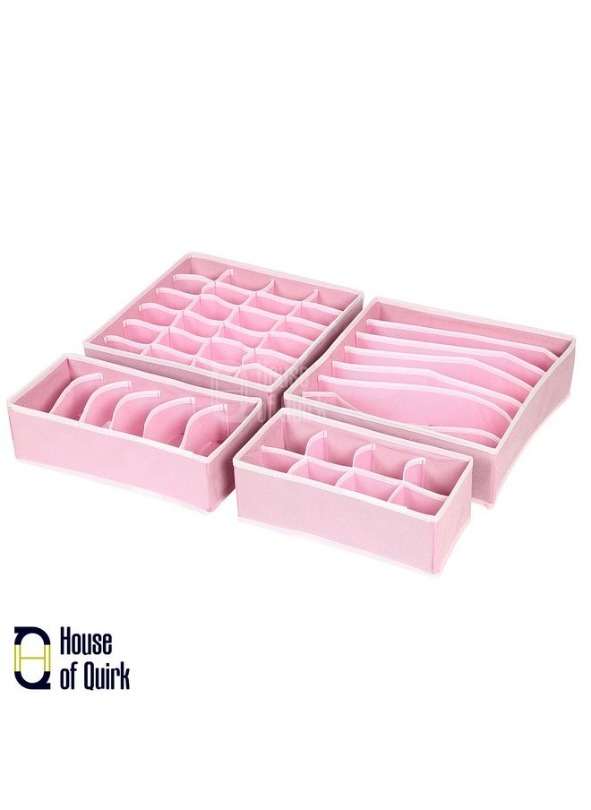 هاوس أوف كويرك مجموعة من 4 صناديق تخزين قابلة للطي ومقسمة للأدراج من House of Quirk Fabric لتخزين الجوارب وربطات الصدر والأوشحة (وردي فاتح)، منظمات الأدراج  - Image 4