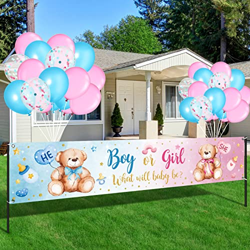 Charnoel 39 Pieces Gender Reveal Banner and Balloon Set Gender Reveal Party Decorations Boy or Girl Yard Sign Banner with Blue and Pink Balloons Party Decoration for Baby Shower - Image 1