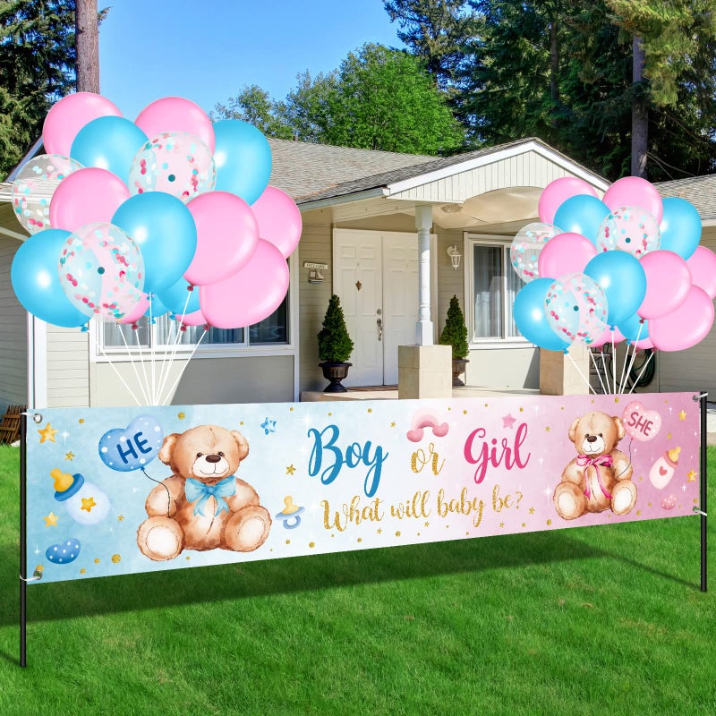 Charnoel 39 Pieces Gender Reveal Banner and Balloon Set Gender Reveal Party Decorations Boy or Girl Yard Sign Banner with Blue and Pink Balloons Party Decoration for Baby Shower - Image 2