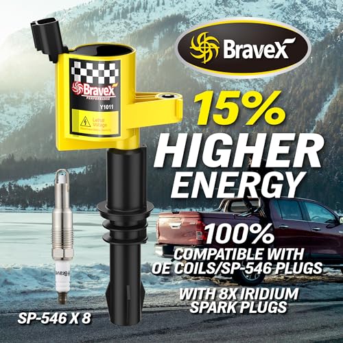Megaflint High Performance 8PCS Straight Boot Ignition Coils& Spark Plug SP546 15% More Energy Ford F150 F250 F350 for Ford Lincoln Mercury V8 V10 4.6l 5.4l 6.8l Compatible with DG511 C1541 FD508 (YELLOW) - Image 2