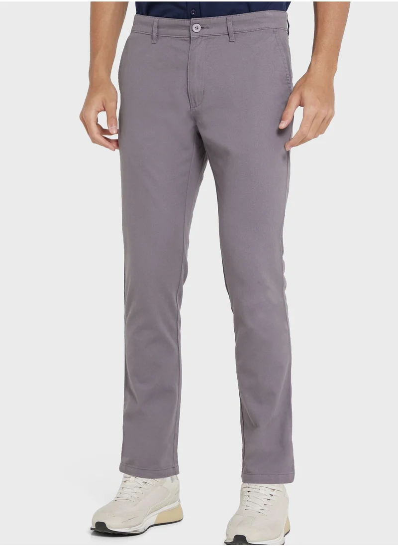 Robert Wood Men Grey Slim Fit Chinos