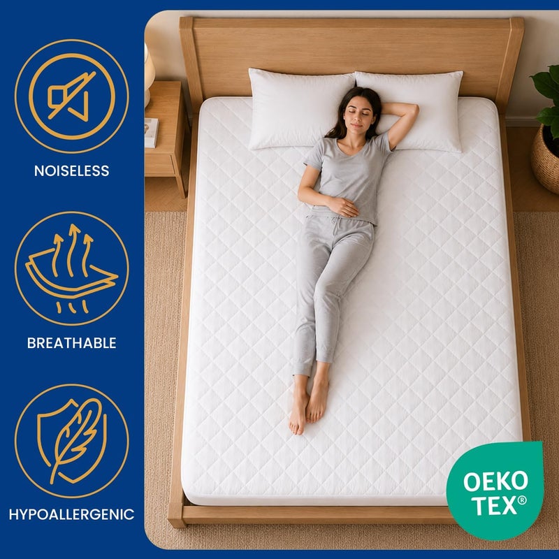 Yorkshire Bedding واقي مرتبة يوركشاير المزدوج بعمق 30 سم إضافي مضاد للحساسية من الألياف الدقيقة غطاء مرتبة مزدوج (135 × 190 + 30 سم) - Image 3