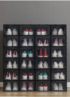 HomarKet 24 Pack Shoe Storage Box Clear Plastic Stackable Shoe Organizer for Closet Space Saving Foldable Shoe Sneaker Containers Bins Holders  - Image 2