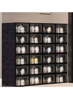 HomarKet 24 Pack Shoe Storage Box Clear Plastic Stackable Shoe Organizer for Closet Space Saving Foldable Shoe Sneaker Containers Bins Holders  - Image 1
