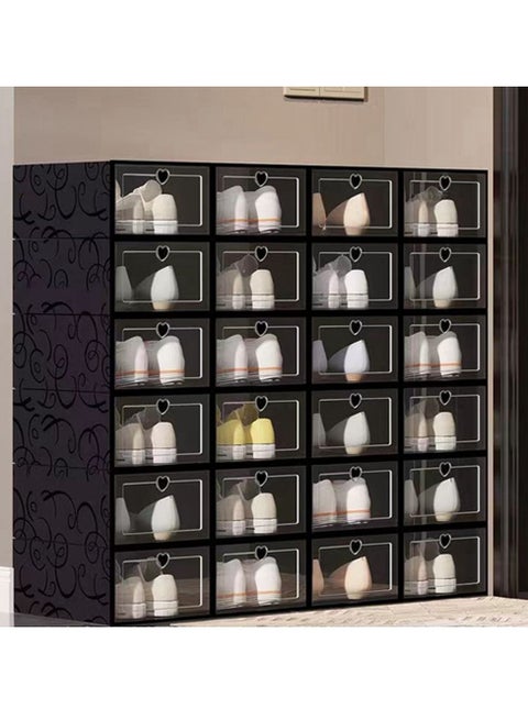 24 Pack Shoe Storage Box Clear Plastic Stackable Shoe Organizer for Closet Space Saving Foldable Shoe Sneaker Containers Bins Holders