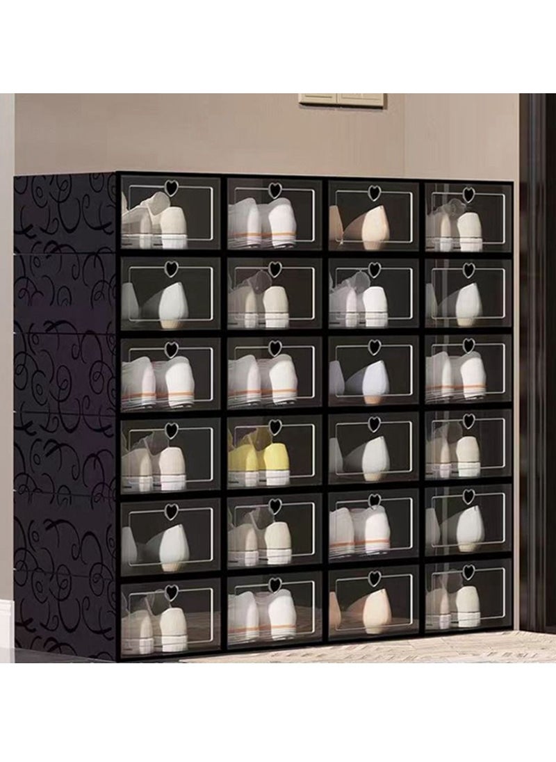 HomarKet 24 Pack Shoe Storage Box Clear Plastic Stackable Shoe Organizer for Closet Space Saving Foldable Shoe Sneaker Containers Bins Holders  - Image 1