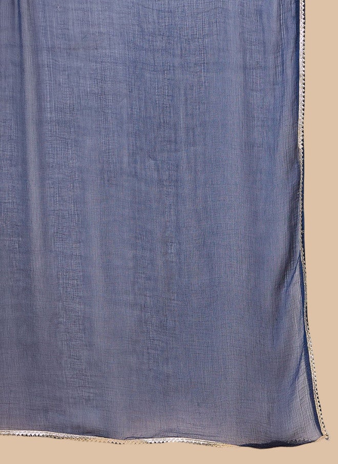 WineRed Navy Ethnic Motifs Printed Kurti With Sharara & Dupatta For Women - Image 4