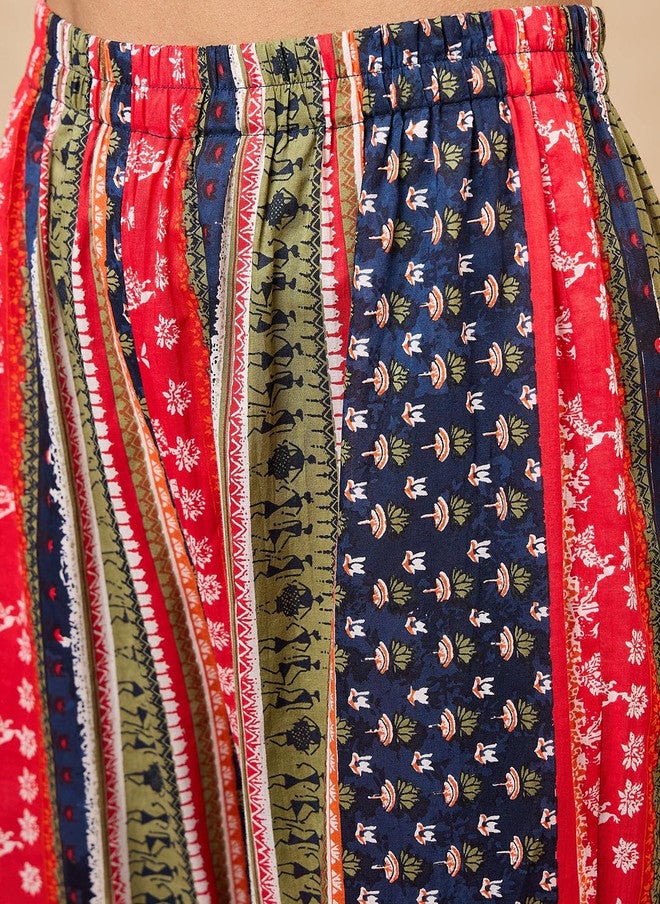 WineRed Navy Ethnic Motifs Printed Kurti With Sharara & Dupatta For Women - Image 3