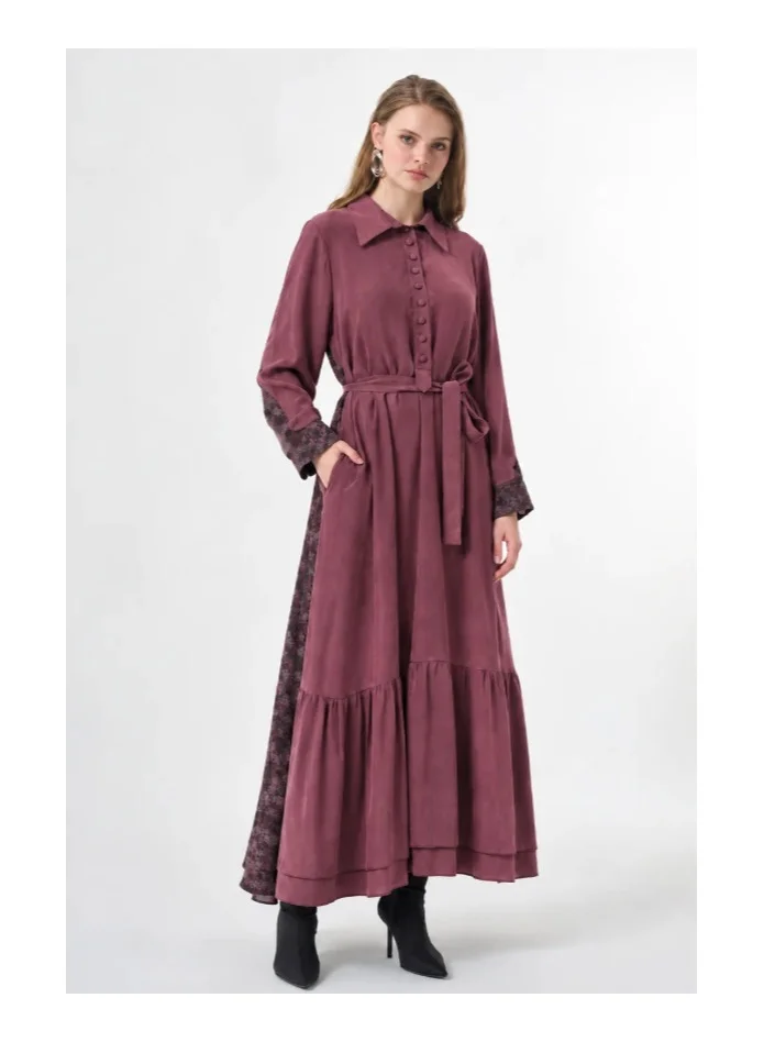 Floral Cupro Plus size Dress - Burgundy