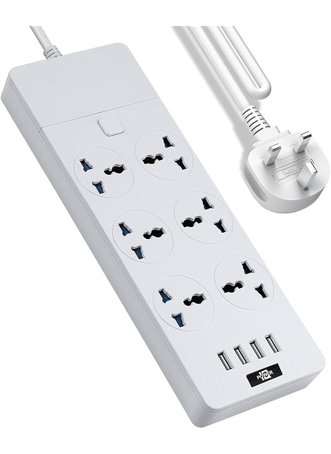 PROMASS promass Power Strip 5M,UK Extension Lead with 4 (2.1A) USB Slots, 6 Gang Electrical Sockets & Built-in Fuse, 3000W Surge & Shutter Protected 5M/16.4FT Wall Mount Extension Cable  - Image 1