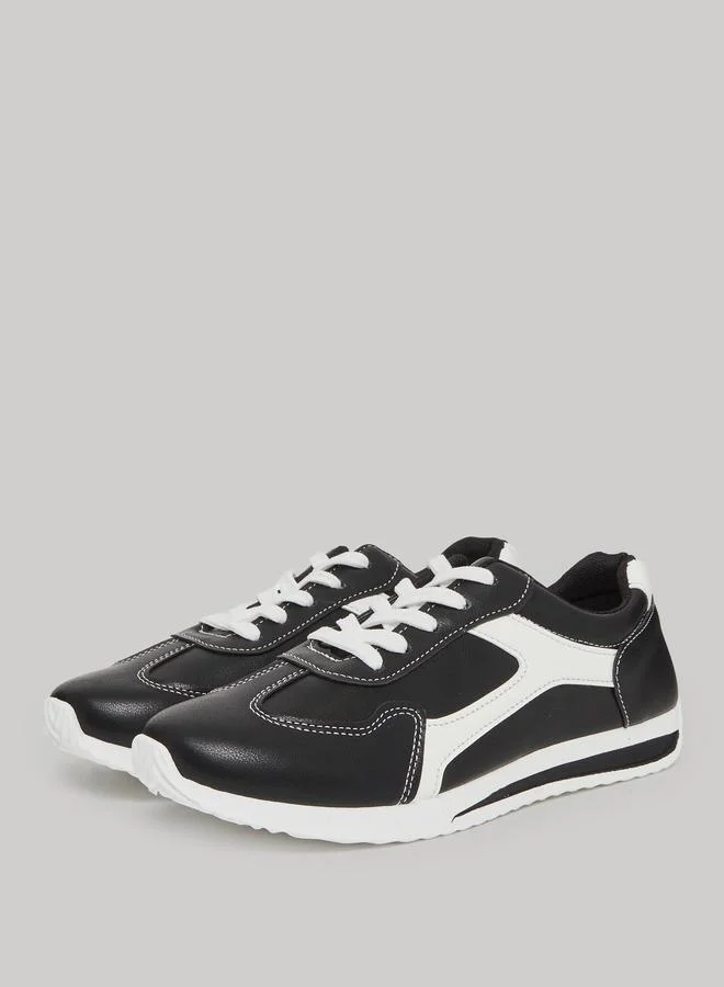 Take Two Black Panelled Lace-Up Sneakers