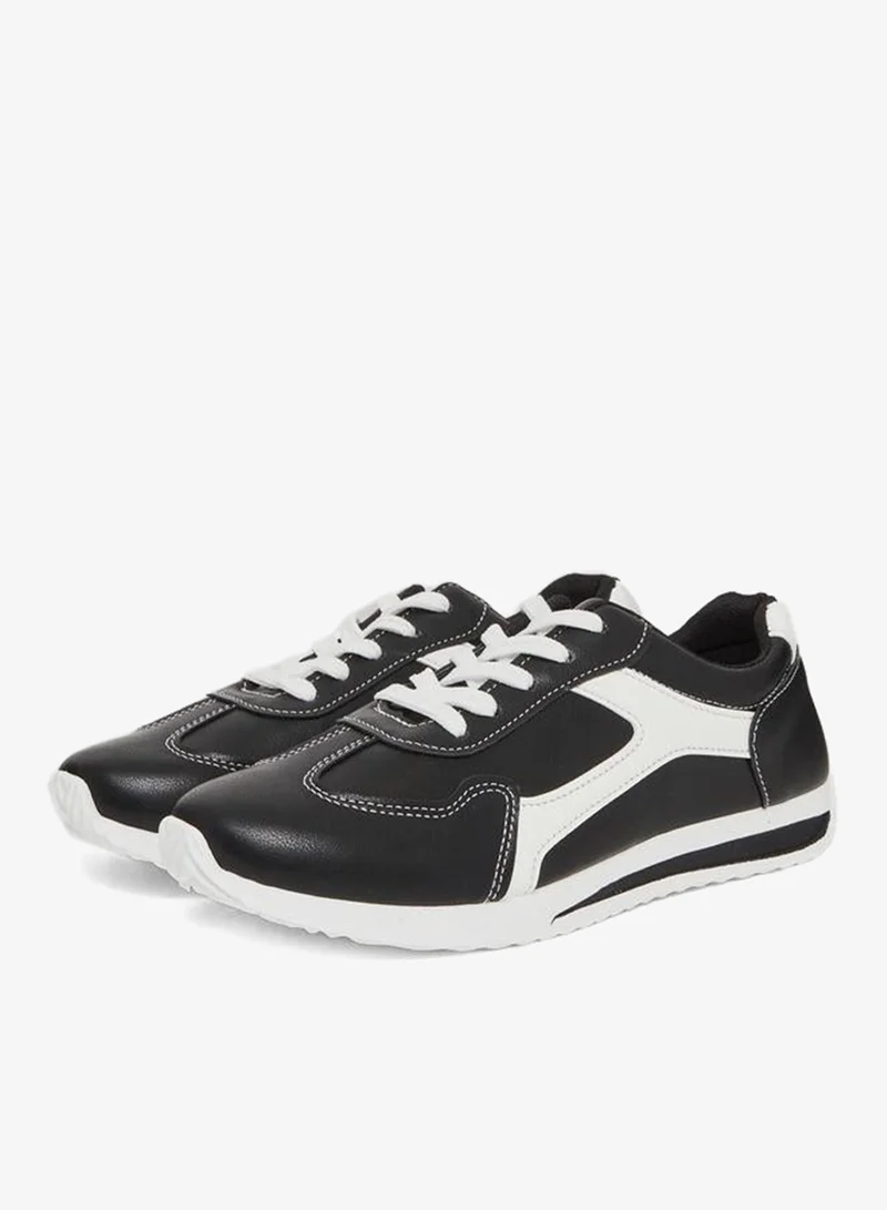 Take Two Black Panelled Lace-Up Sneakers