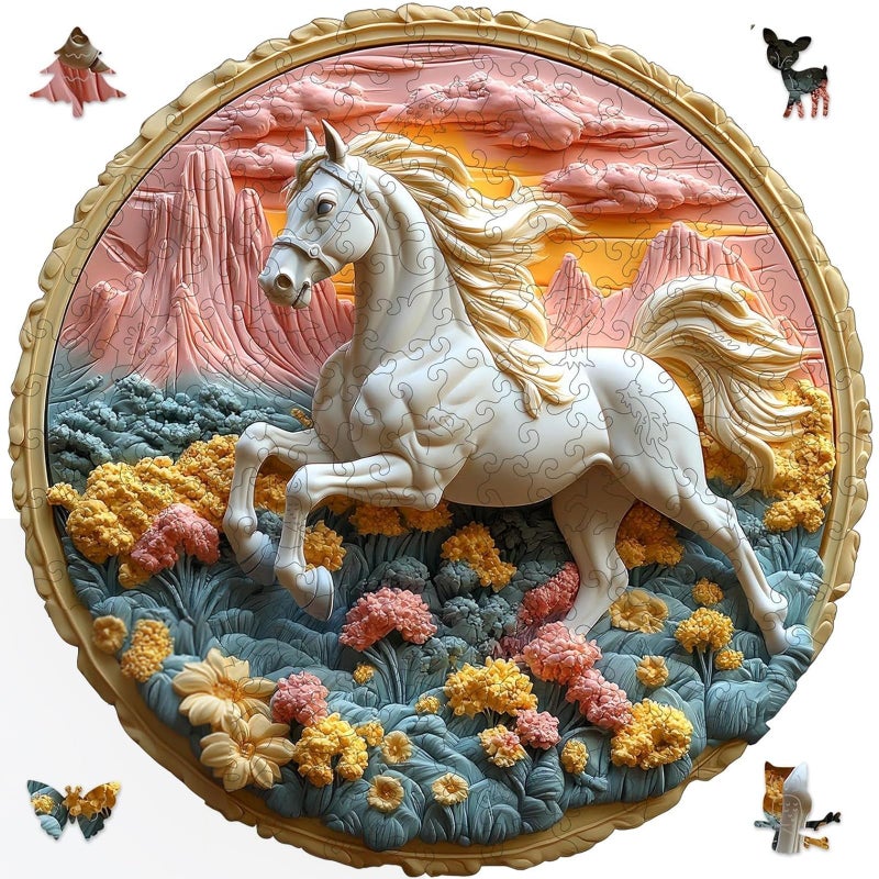 Qiuenisray Wooden Puzzle for Adults 3D Vision Effect Galloping White Horse Jigsaw Puzzle 200 Piece FSC Certified Wall Decor Unique Shape Puzzle Piece Creative Gift for Family Game 112x112 in - Image 3