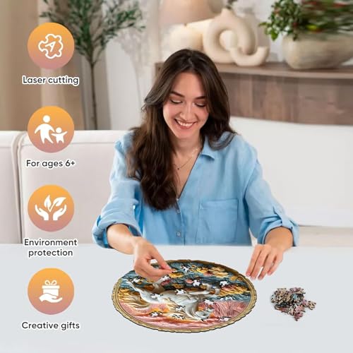 Qiuenisray Wooden Puzzle for Adults 3D Vision Effect Galloping White Horse Jigsaw Puzzle 200 Piece FSC Certified Wall Decor Unique Shape Puzzle Piece Creative Gift for Family Game 112x112 in - Image 5