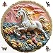 Qiuenisray Wooden Puzzle for Adults 3D Vision Effect Galloping White Horse Jigsaw Puzzle 200 Piece FSC Certified Wall Decor Unique Shape Puzzle Piece Creative Gift for Family Game 112x112 in - Image 2