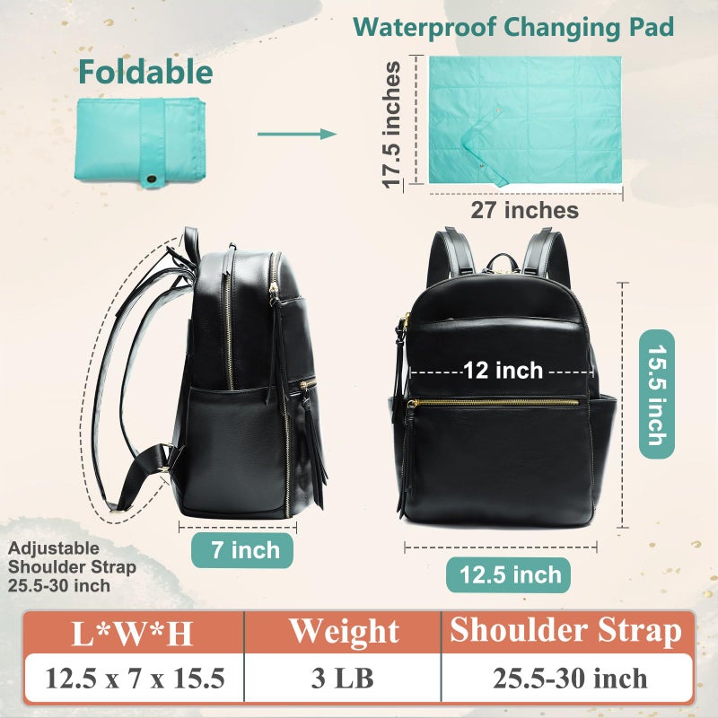 MOMINSIDE Diaper Bag Backpack Leather Diaper Bag with 6 Insulated Pockets, Baby Bag for Mom Dad, Baby Registry, Changing Pad, Stroller Straps,Diaper Backpack Diaper Bag Leather (Black) - Image 4