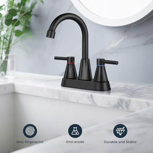 KHQF 4 inches Bathroom Faucet for 3 Hole2Handle Bathroom Sink Faucets with Pop Up Drain Matte Black - Image 3