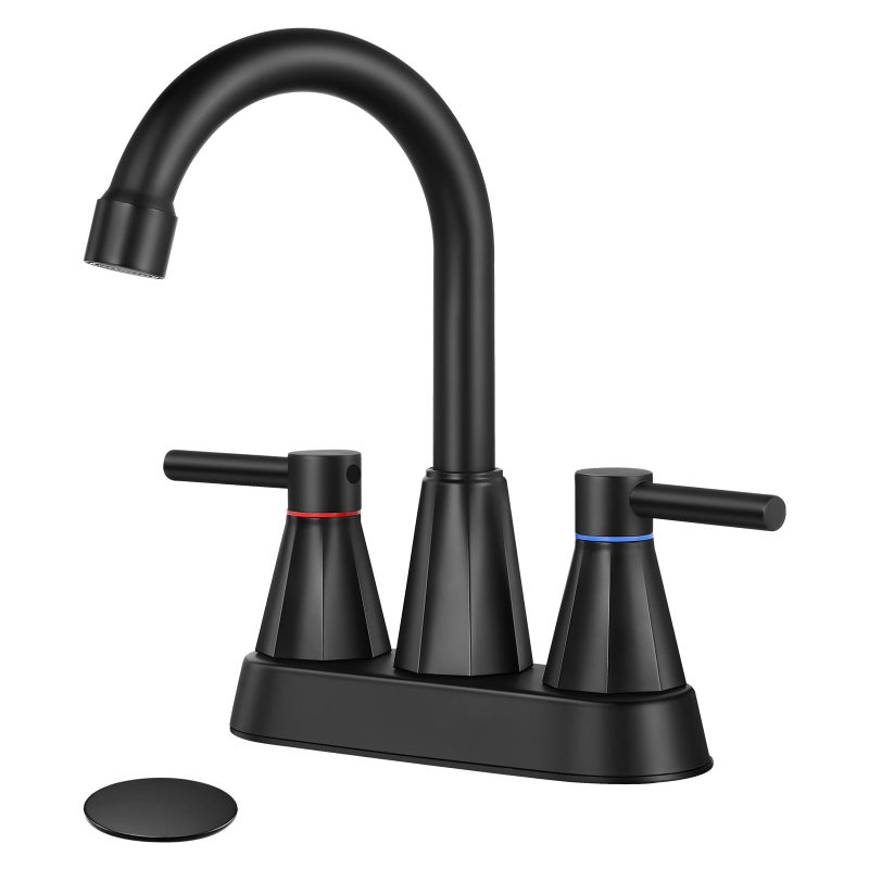 KHQF 4 inches Bathroom Faucet for 3 Hole2Handle Bathroom Sink Faucets with Pop Up Drain Matte Black - Image 2
