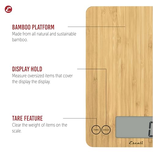 Escali Arti Digital Food Scale, Multi-Functional Kitchen Appliance, Precise Weight Measuring and Portion Control, Baking and Cooking Made Simple, Tempered Glass, Bamboo - Image 2