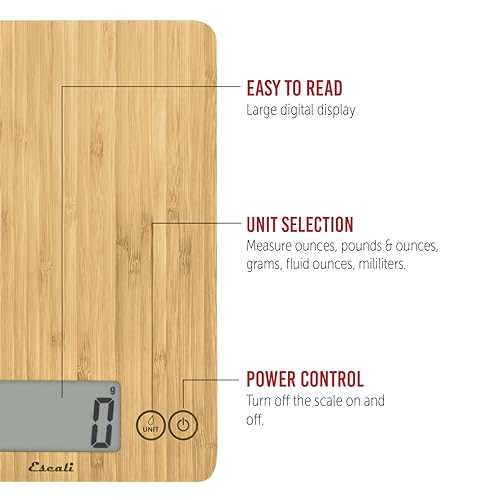 Escali Arti Digital Food Scale, Multi-Functional Kitchen Appliance, Precise Weight Measuring and Portion Control, Baking and Cooking Made Simple, Tempered Glass, Bamboo - Image 3