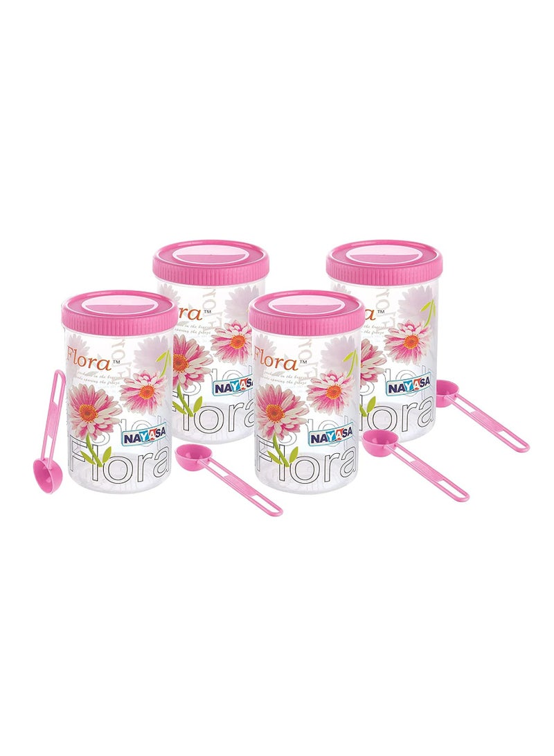 Food Grade Plastic Pink Floral Store in Containers Storage Container 4pc Set Airtight Kitchen Pantry Organizer Jars For Dry Food With Spoons