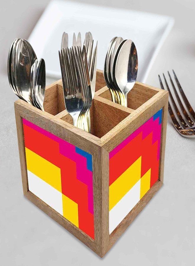 Nutcase Wooden Cutlery Stand Holder Silverware Caddy Spoons Forks Knives Organizer for Dining Table & Kitchen -Made in India-Spoons NOT Included - Boxed Pattern - Image 2