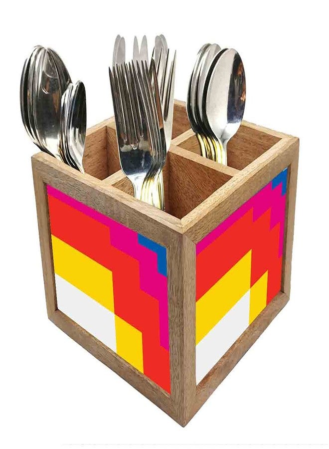 Nutcase Wooden Cutlery Stand Holder Silverware Caddy Spoons Forks Knives Organizer for Dining Table & Kitchen -Made in India-Spoons NOT Included - Boxed Pattern - Image 1