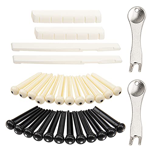 Yootones Acoustic Guitar Bridge Pins Puller, Guitar Pulling Remover, Bridge Extractor Tool with Guitar Saddle Nut & 24 Pack Guitar Bridge Pins Compatible with DIY Guitar Accessories - Image 1