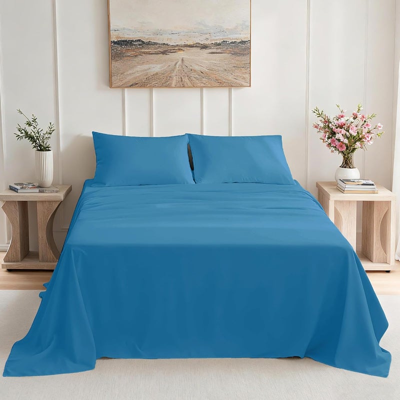USXIBEI Queen Size 4 Piece Bed Sheet Set - Ultra Imitation Cotton-Premium Breathable & Cooling Sheets - Hotel Luxury Bed Sheets Deep Pocket up to 15"- Wrinkle, Fade, Stain Resistant (Denim Blue, Queen) - Image 1