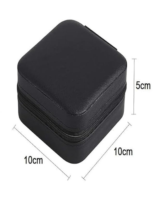 TONSYL Faux Leather Mini Jewelry Travel Case, Small Travel Jewelry Organizer, PU Leather Zipper Locked Portable Storage Box With Multi Compartments For Rings, Earrings, Necklace (Black) - Image 2