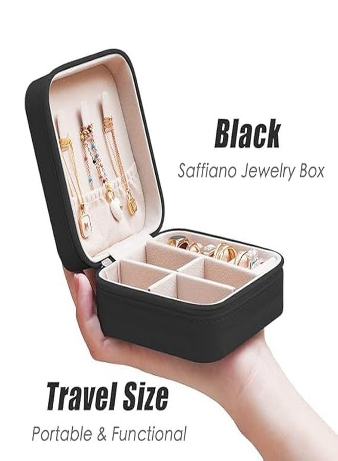 TONSYL Faux Leather Mini Jewelry Travel Case, Small Travel Jewelry Organizer, PU Leather Zipper Locked Portable Storage Box With Multi Compartments For Rings, Earrings, Necklace (Black) - Image 3