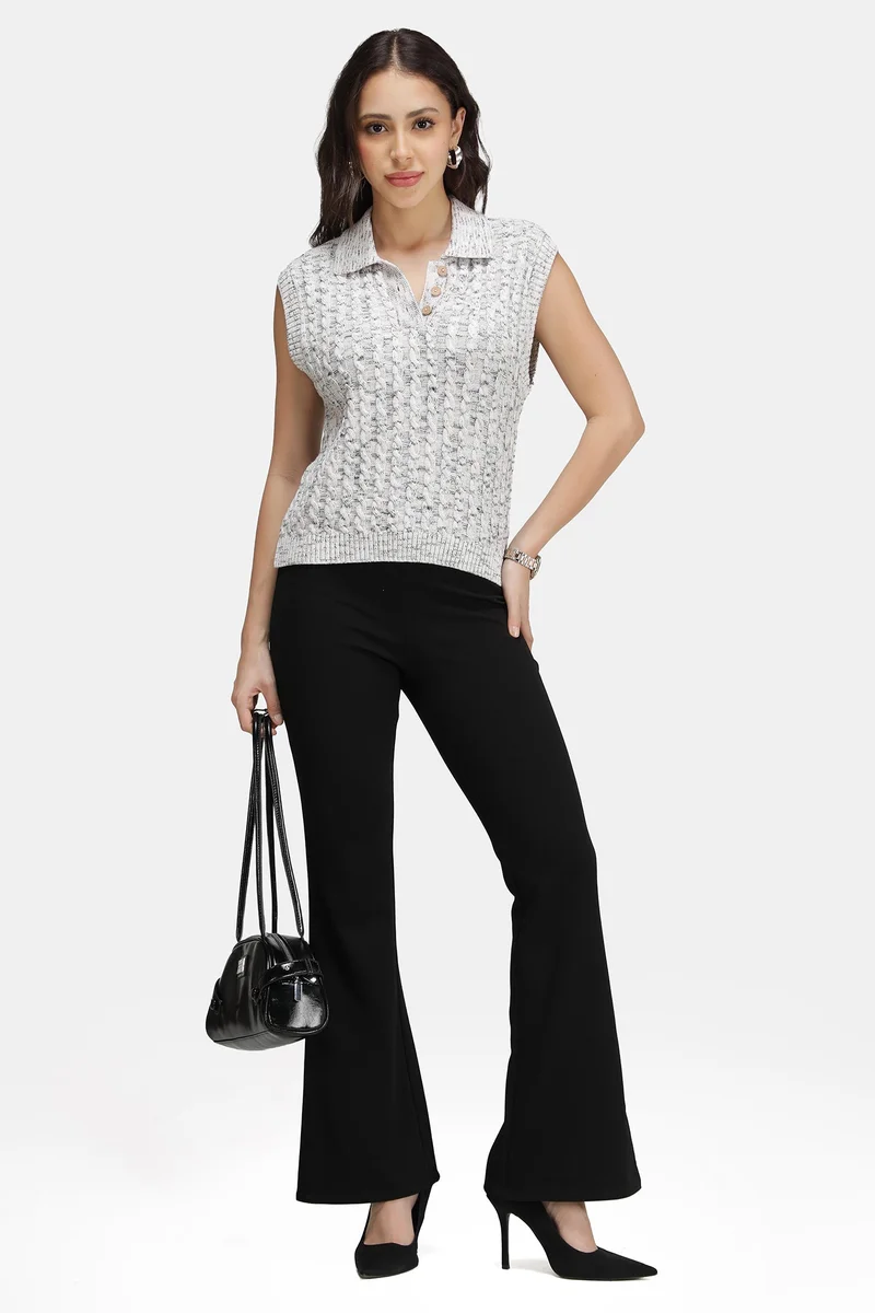 فيرجيو Solid Cotton Cable-Knit Polo Sweater Vest for Women