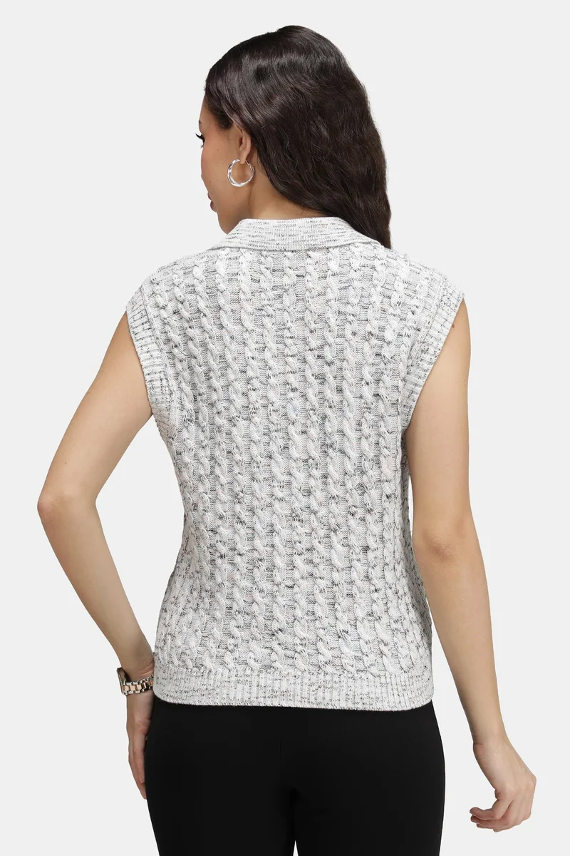 Virgio  Solid Cotton Cable-Knit Polo Sweater Vest for Women for Women | Best Price UAE