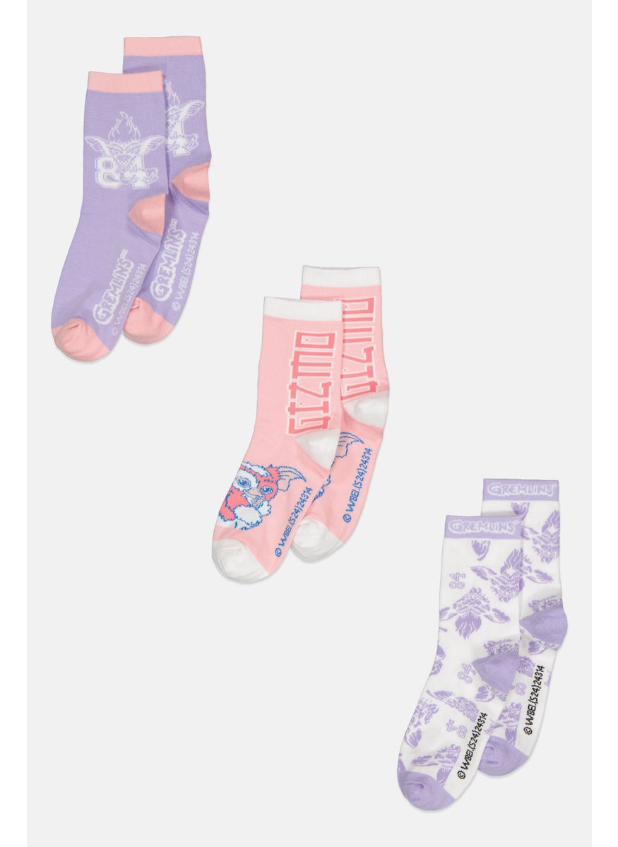 Gremlins Kids Girl 3 Pair Textured High Cut Socks, Lavender  - Image 1